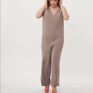 Enza Taupe Satin-Backed Twill jumpsuit - medium 18/20